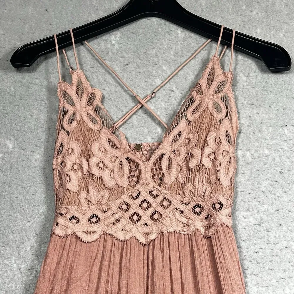 Free People Lace Slip Dress Womens Size XS Adella Dusty Rose Pink Ruffle Dress - Picture 2 of 12
